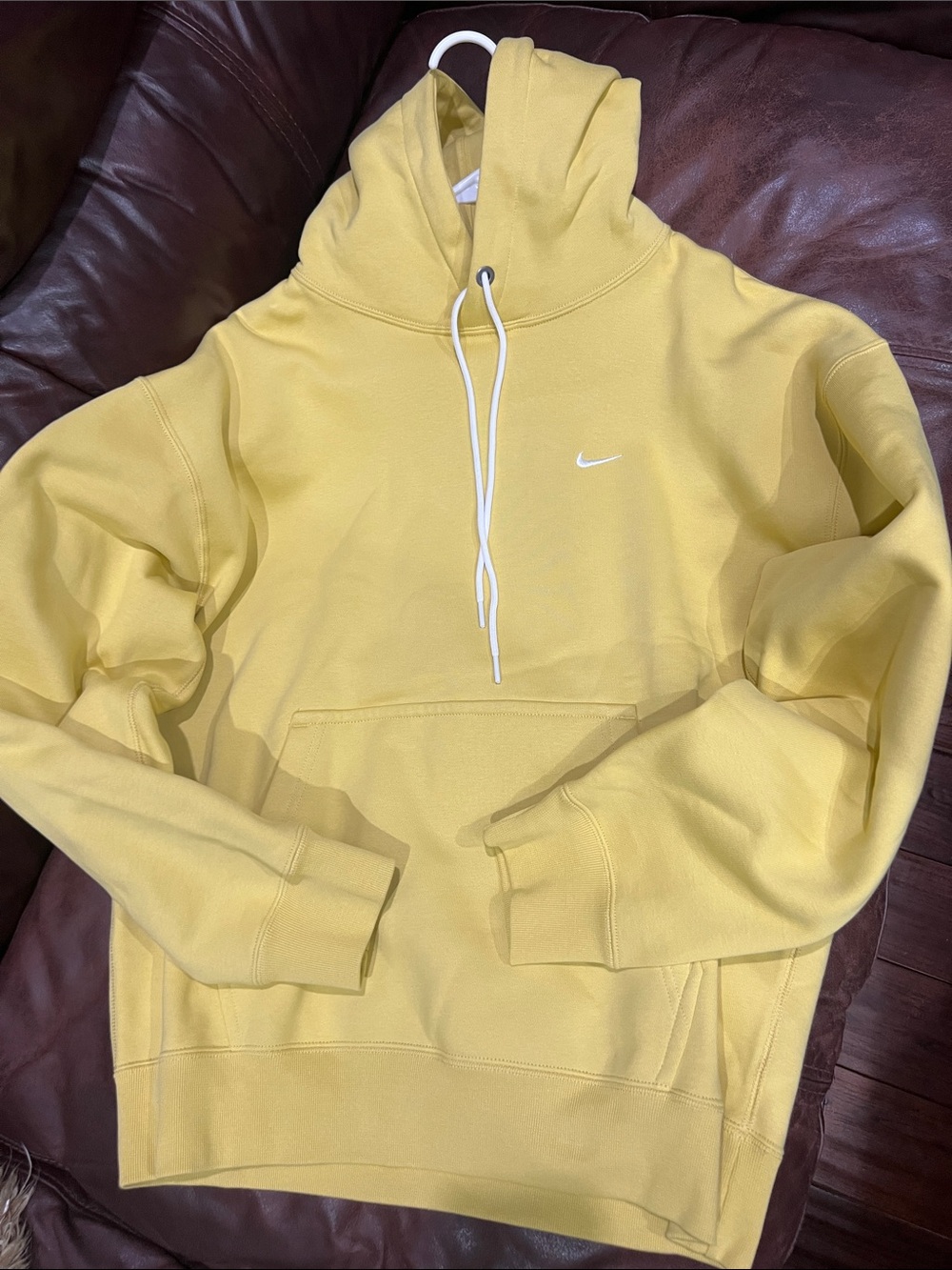 Nike Men's Pale Yellow Hooded Sweatshirt with White Swoosh